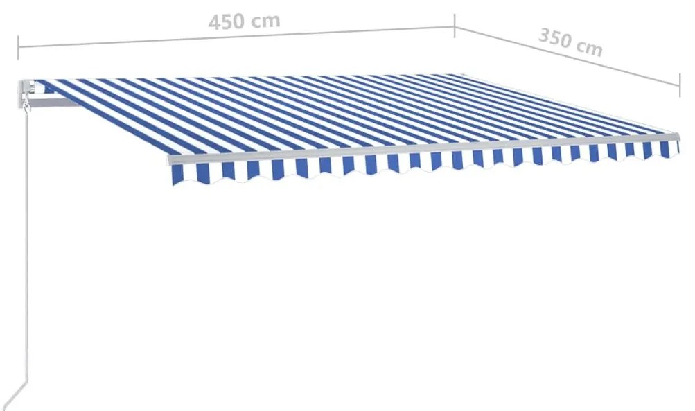 Τέντα Αυτόματη με LED &amp; Αισθ. Ανέμου Μπλε / Λευκό 4,5 x 3,5 μ. - Μπλε