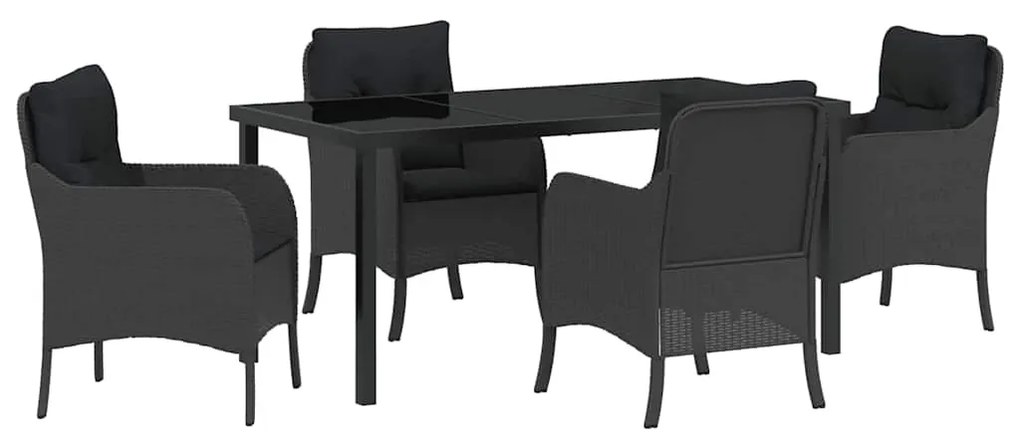 vidaXL Σέτ φαγητού για κήπο με μαξιλάρι 5 pcs Μαύρο συνθετικό ρατάν