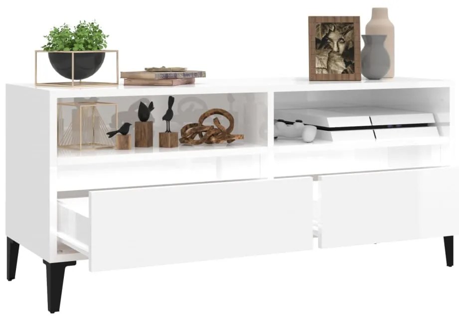 vidaXL Έπιπλο Τηλεόρασης Γυαλ. Λευκό 100x34,5x44,5 εκ. Επεξεργ. Ξύλο