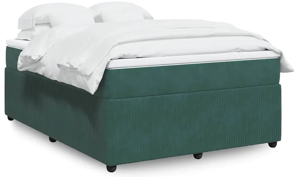 vidaXL Κρεβάτι Boxspring με Στρώμα Σκούρο Πράσινο 140x190εκ. Βελούδινο