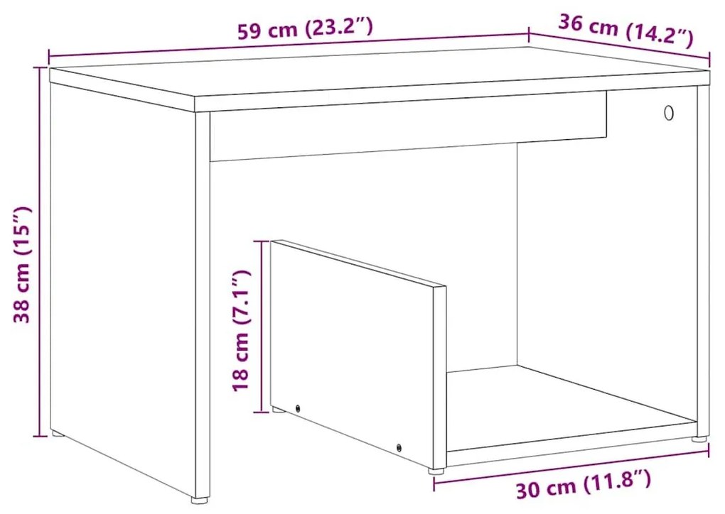 Side Table Artisan Oak 59x36x38 cm Κατασκευασμένο ξύλο - Καφέ