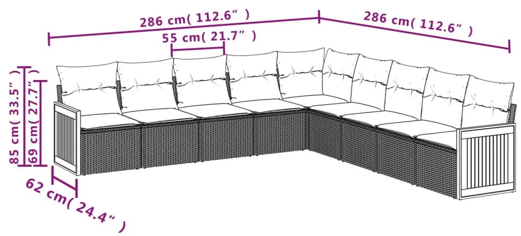 vidaXL Σαλόνι Κήπου Σετ 9 Τεμαχίων Μαύρο από Συνθ. Ρατάν με Μαξιλάρια
