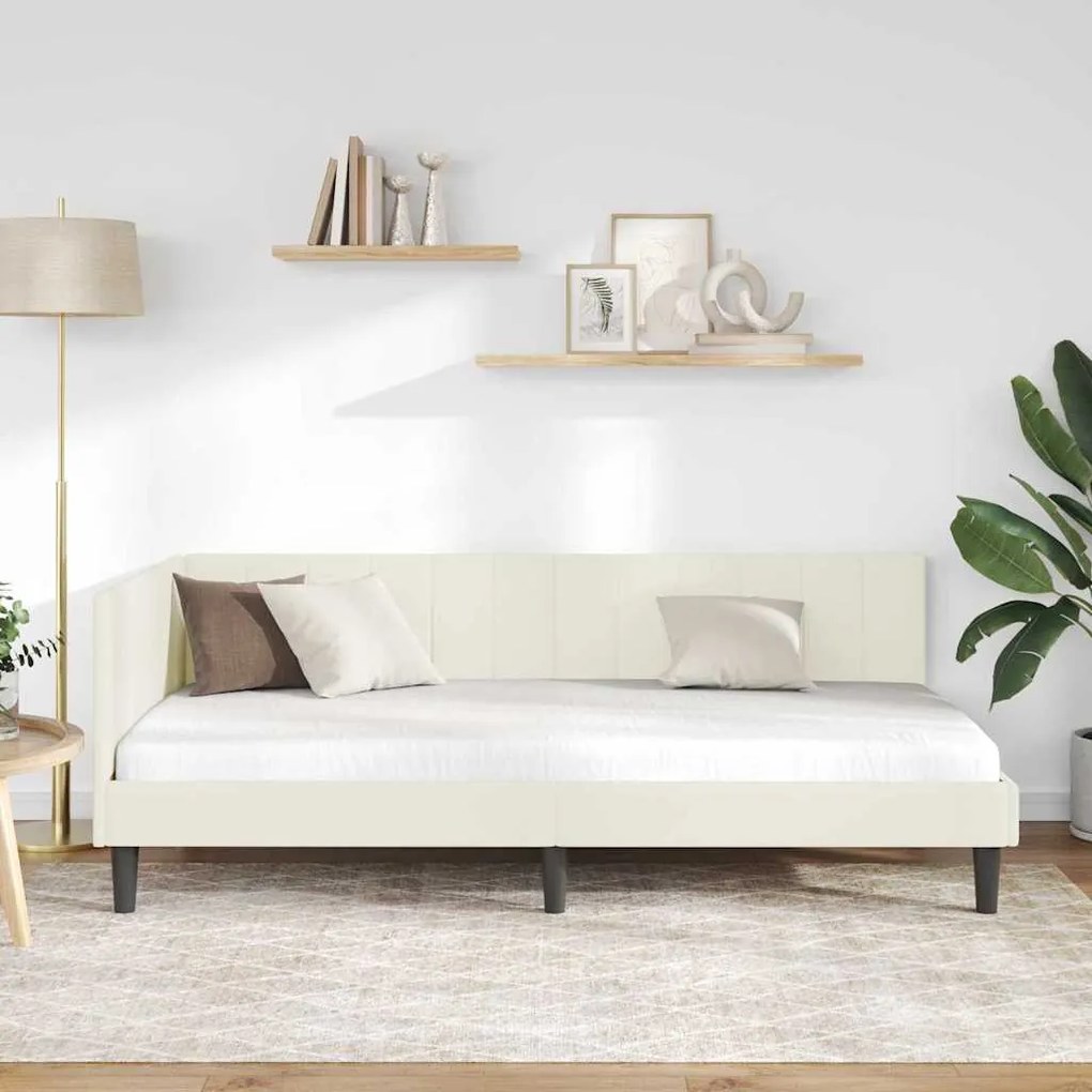 vidaXL Κρεβάτι Γωνίας με κεφαλάρι Κρεμ 100 x 200 cm Βελούδο