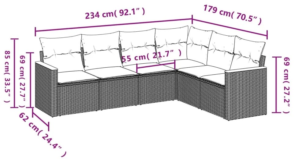 vidaXL Σετ Καναπέ Κήπου 6 τεμ. Μικτό Μπεζ Συνθετικό Ρατάν με Μαξιλάρια