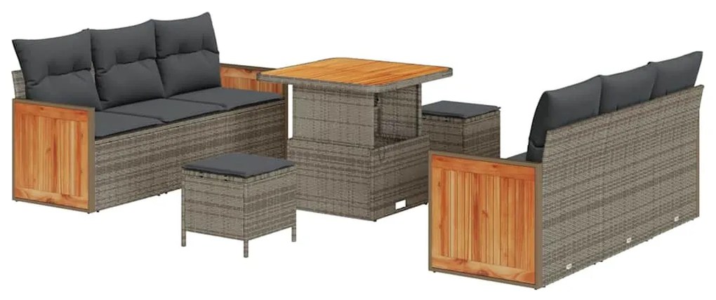 vidaXL Σετ Καναπέ Κήπου με μαξιλάρι 9 pcs Γκρι 80 x 80 x 71 cm