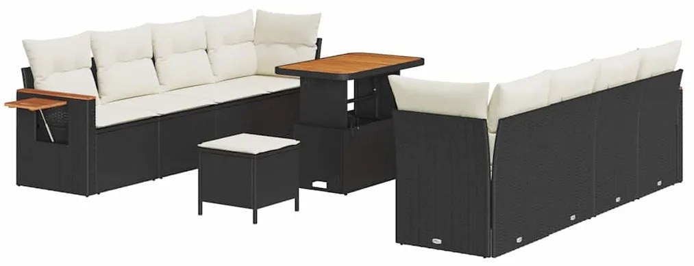 vidaXL Σετ Καναπέ Κήπου 11 pcs Μαύρο και κρεμ 90 x 55 x 71 cm