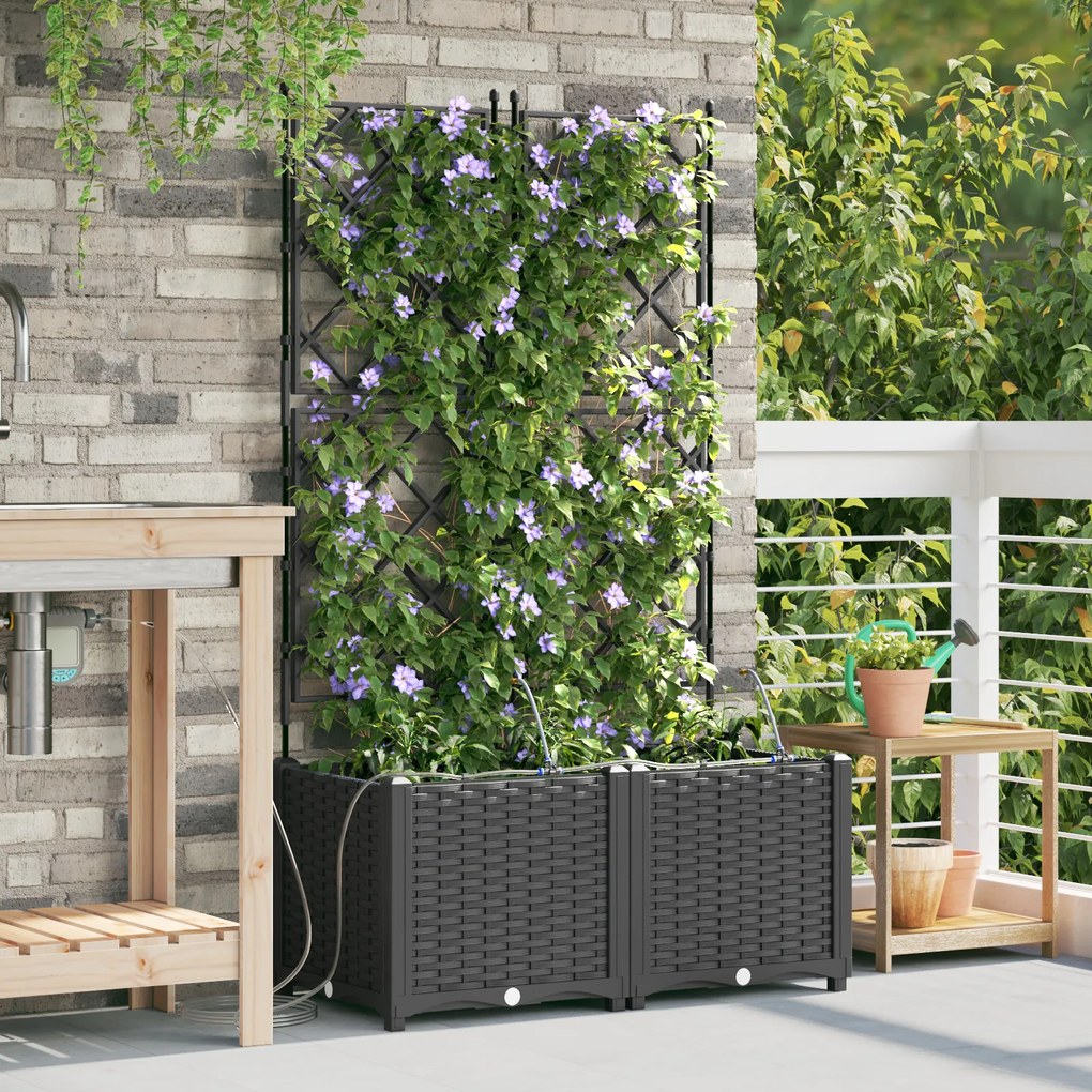 vidaXL Γλάστρες Κήπου 1 τεμ Καφασωτό Μαύρο 80 x 40 x 142 cm Πλαστικό