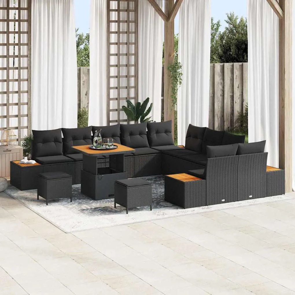 vidaXL Σετ Καναπέ Κήπου με μαξιλάρι 13 pcs Μαύρο Πολυ ράταν
