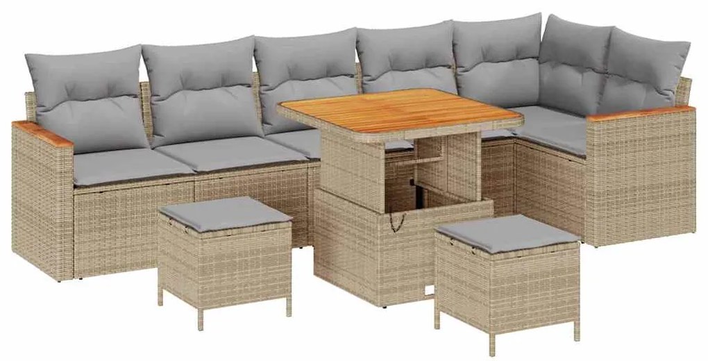 vidaXL Σετ Καναπέ Κήπου με μαξιλάρι 9 pcs Μπεζ Πολυ ράταν
