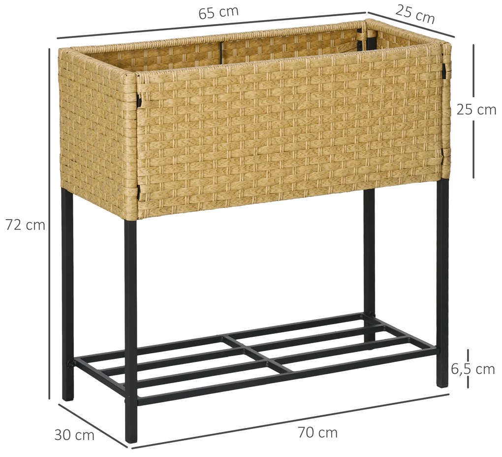 Outsunny Υπερυψωμένο παρτέρι, παρτέρι, βαθύ ράφι, μεταλλικό πλαίσιο/Poly Rattan, 70 x 30 x 72 cm, αμμοχρώματος
