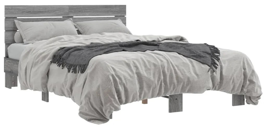 vidaXL Πλαίσιο Κρεβατιού Γκρι Sonoma 140x190 εκ. Επεξ. Ξύλο &amp; Μέταλλο