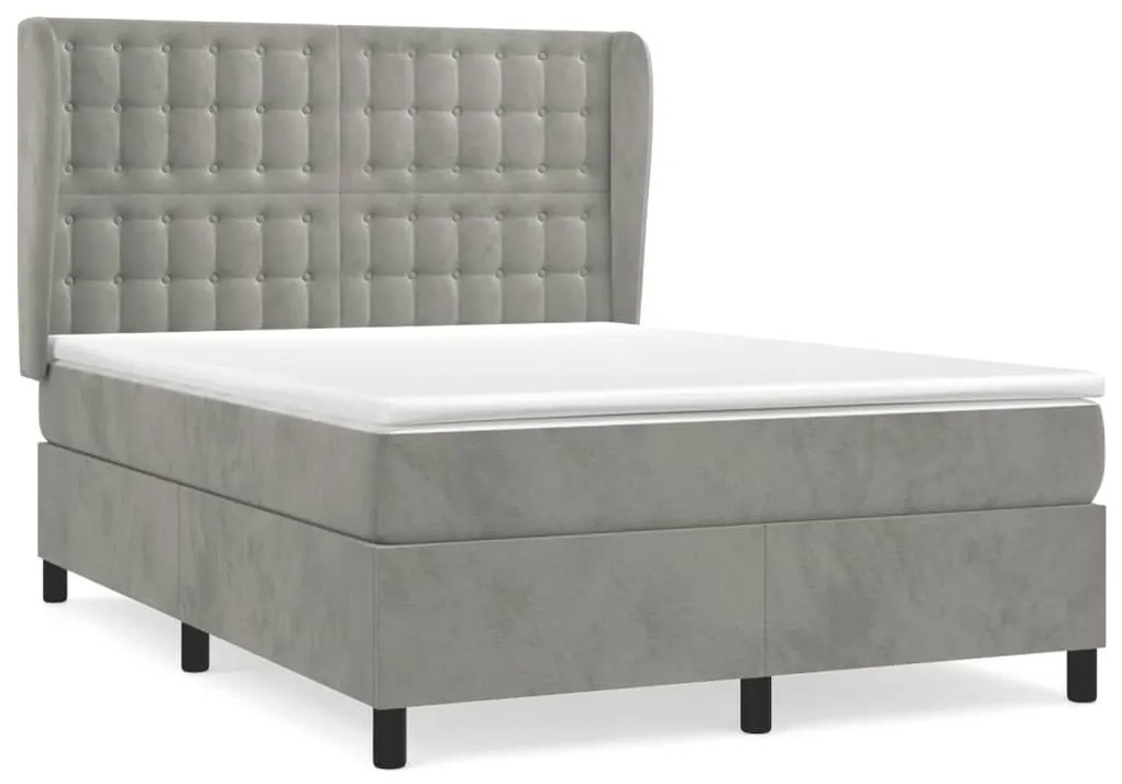 Κρεβάτι Boxspring με Στρώμα Ανοιχτό Γκρι 140x200 εκ. Βελούδινο - Γκρι