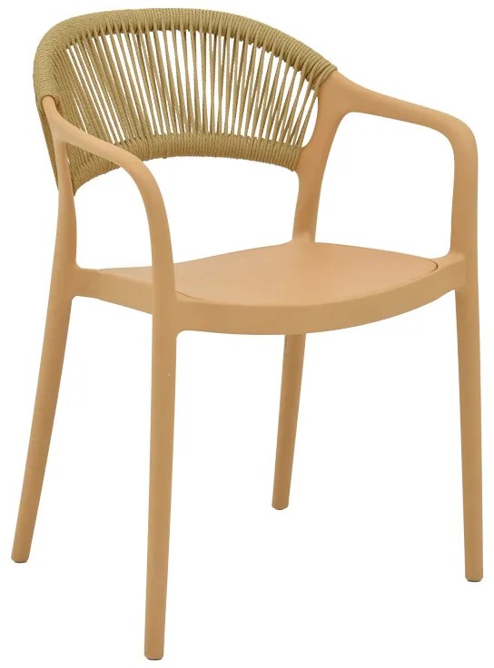 Πολυθρόνα Ankara pakoworld στοιβαζόμενη pp cappuccino απόχρωση με μπεζ rattan 57x48x80εκ