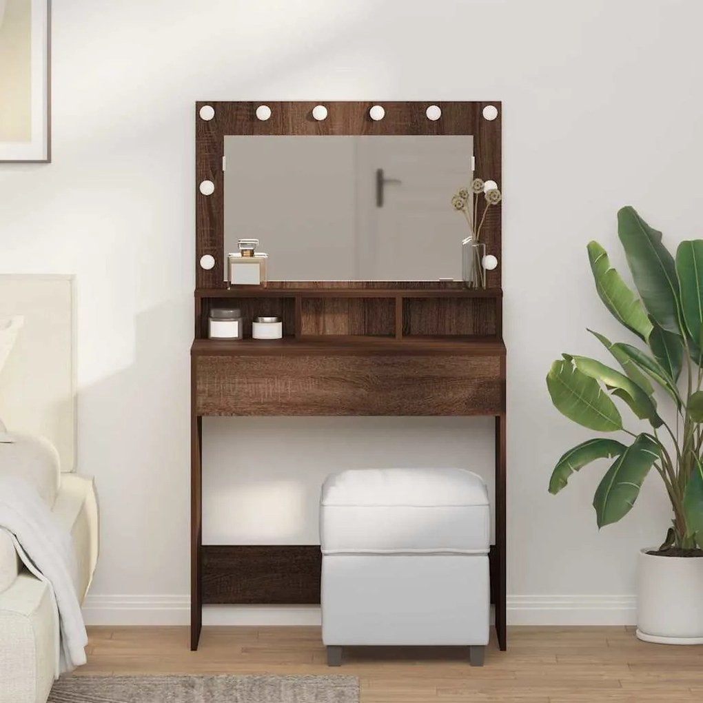 vidaXL Τραπέζι Μακιγιάζ Καφέ δρυς 79 x 41 x 135 cm Επεξεργασμένο ξύλο