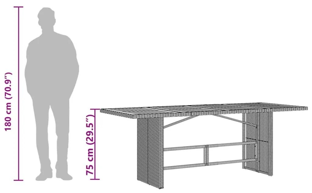 Τραπέζι Κήπου Επιφάνεια Ακακίας Μαύρο 190x80x75 εκ Συνθ Ρατάν - Μαύρο