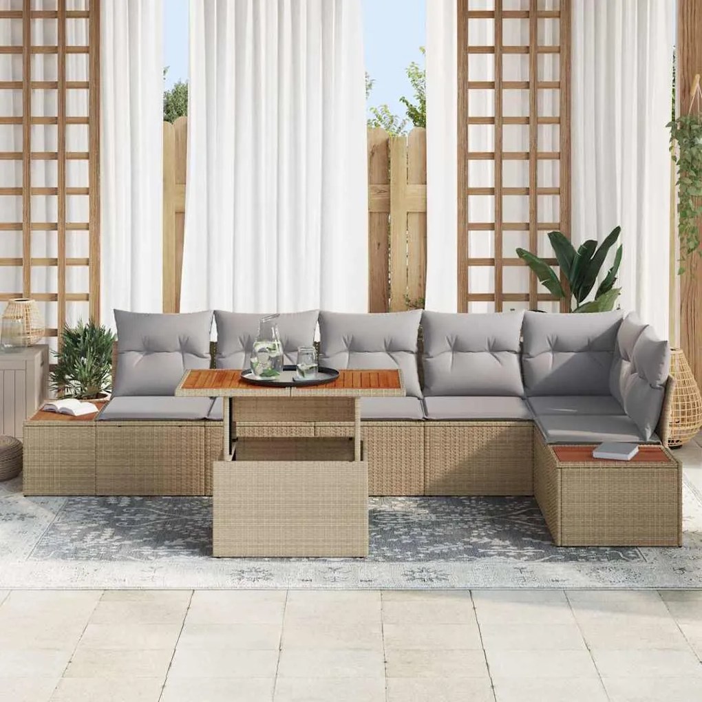 vidaXL Σέτ φαγητού για κήπο 7 pcs Μπεζ, Γκρι 100 x 55 x 73 εκ