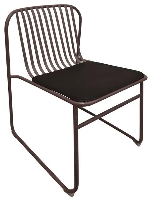 STRIPE Καρέκλα Κήπου Βεράντας, Μέταλλο Βαφή Sand Brown, Μαξιλάρι PU Μαύρο -  52x59x77cm