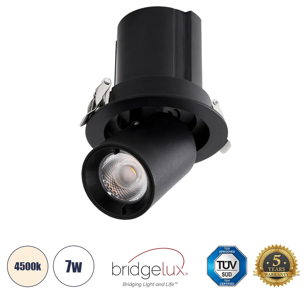 GloboStar® VIRGO-S 60304 Χωνευτό LED Spot Downlight TrimLess Φ9cm 7W 910lm 36° AC 220-240V IP20 Φ9cm x Υ9cm - Στρόγγυλο - Μαύρο - Φυσικό Λευκό 4500K - Bridgelux COB - 5 Years Warranty