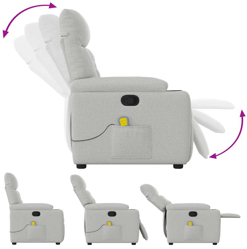 vidaXL καρέκλα ανάκλισης μασάζ Cloud Grey Fabric
