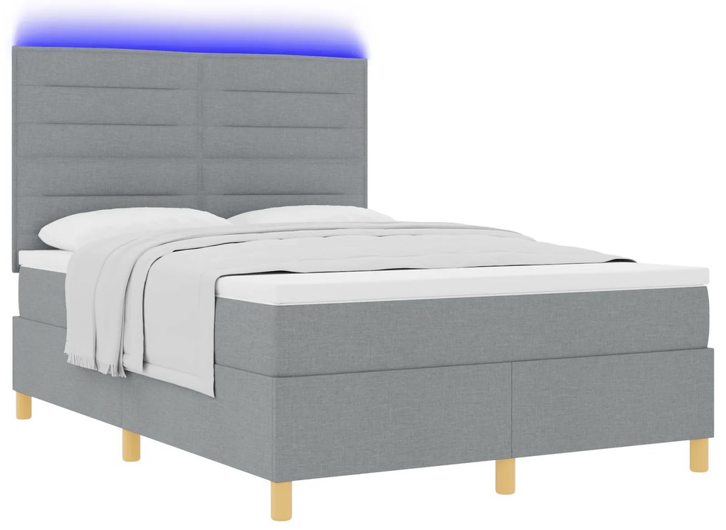 vidaXL Κρεβάτι με Βάση με Στρώμα & LED Ανοιχτό Γκρι 140x200 εκ. Ύφασμα