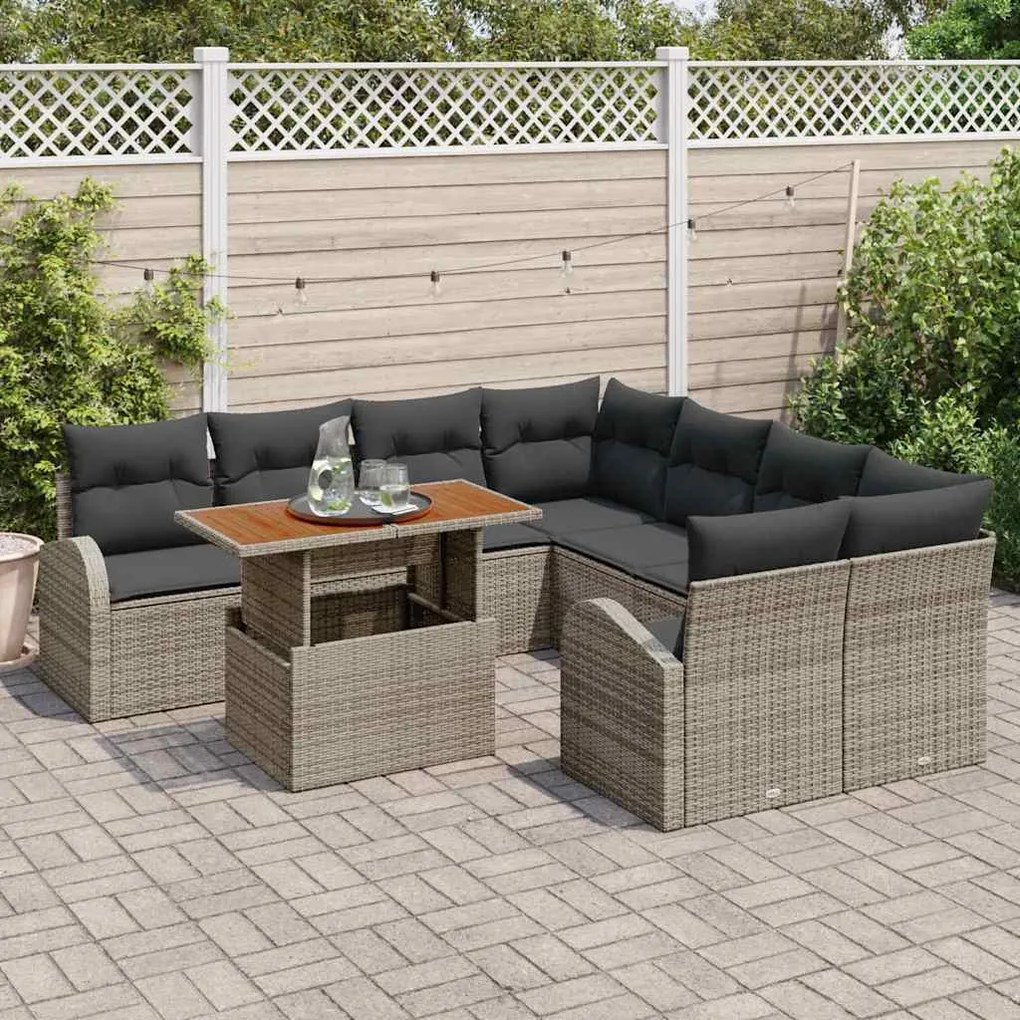 vidaXL Σετ Καναπέ Κήπου με μαξιλάρι 9 pcs Γκρι 100 x 55 x 73 εκ