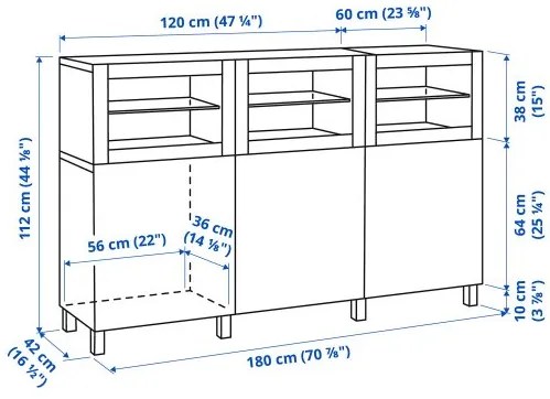 BESTÅ σύνθεση αποθήκευσης με πόρτες, 180x42x112 cm 092.081.85
