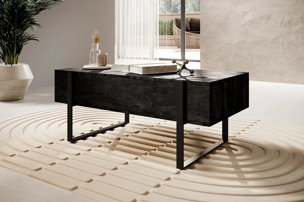 Τραπεζάκι Σαλονιού Vera 120x48x60cm Ανθρακί + Μαύρα Πόδια με 2 συρτάρια - BOG4589