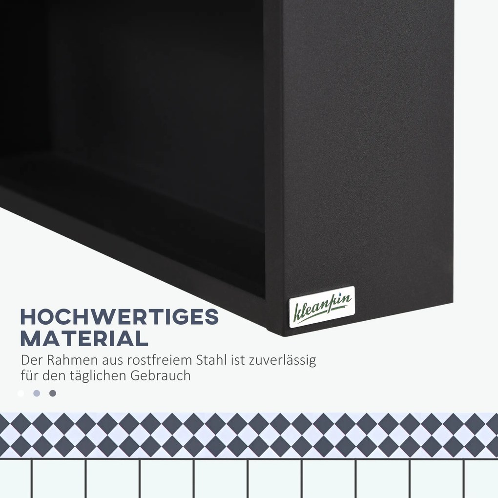 Ντουλάπι καθρέφτης kleankin, 2 εσωτερικά ράφια, ανοιχτό ράφι, σκελετός από ατσάλι, μαύρο, 46 x 13,5 x 58 εκ.