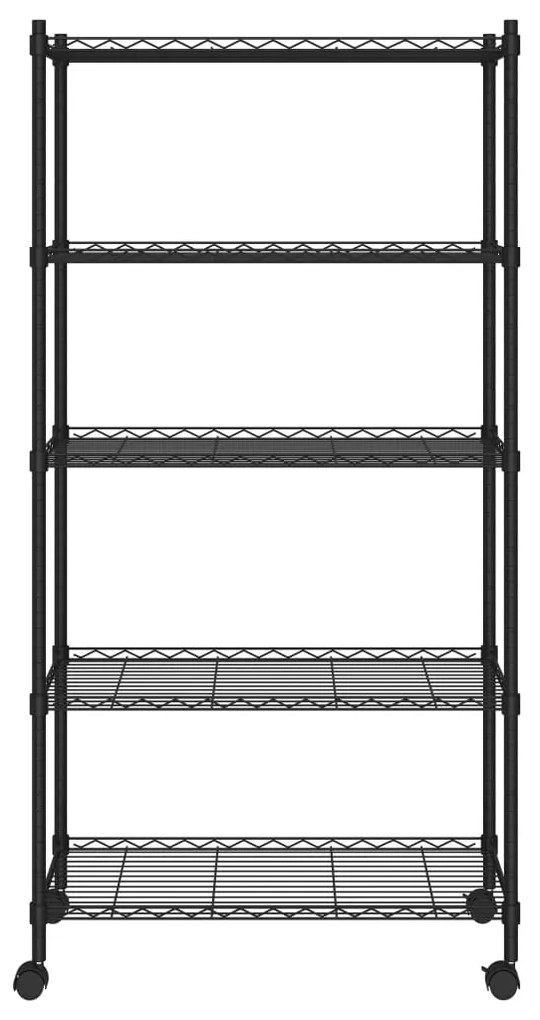 Ραφιέρα 5 Επιπέδων με Τροχούς Μαύρη 75x35x155 εκ. 250 κ. - Μαύρο