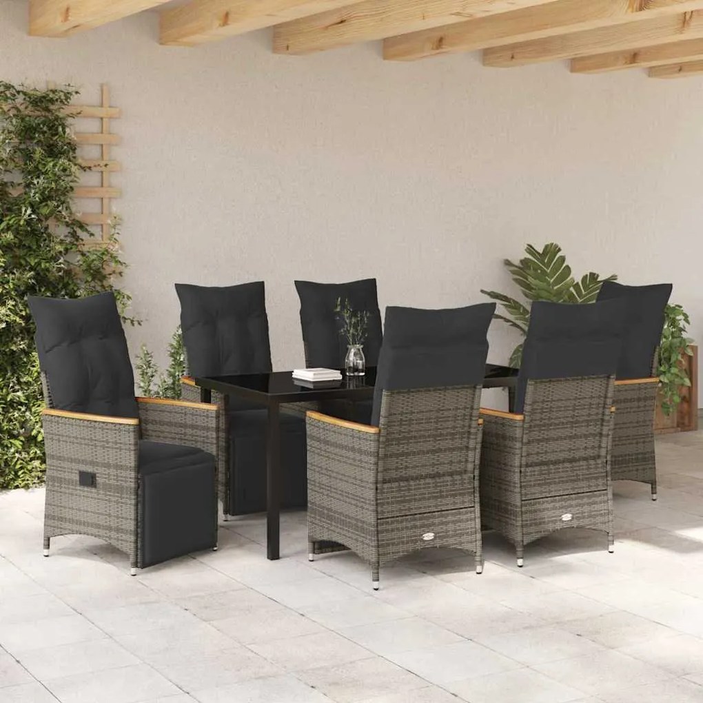 vidaXL Σέτ φαγητού για κήπο με μαξιλάρι 7 pcs Γκρι Πολυ ράταν