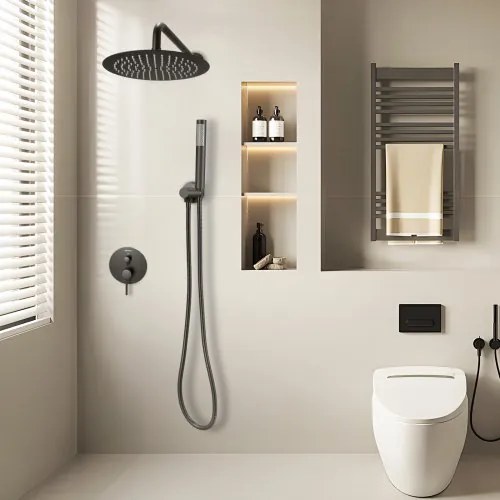 VEVOR Shower Faucet Set 8&quot; Round Rain Shower Head and Hand Set Matte Black