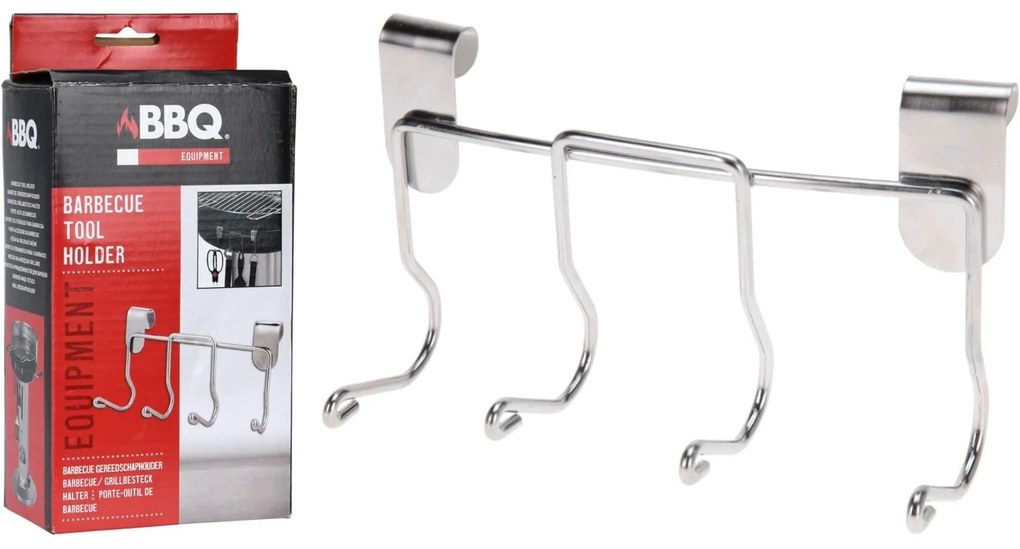 Βάση στήριξης εργαλείων BBQ (YL7215020) Mε 4 γάντζους, μεταλλική επιχρωμιωμένη, 10.5 x 6.5 x 21 cm