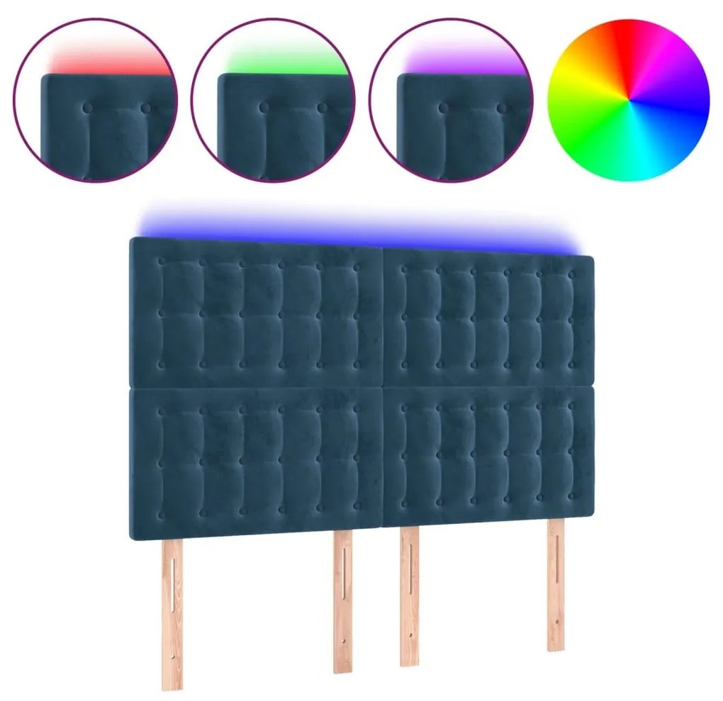 Κεφαλάρι Κρεβατιού LED Σκούρο Μπλε 144x5x118/128 εκ. Βελούδινο - Μπλε