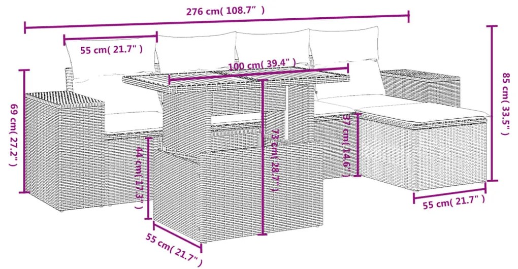 vidaXL Σετ Καναπέ Κήπου 6 τεμ. Μπεζ Συνθετικό Ρατάν με Μαξιλάρια