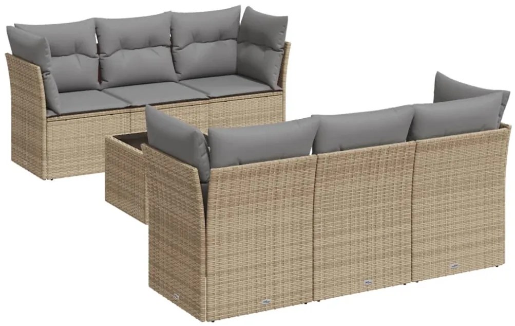 vidaXL Σαλόνι Κήπου Σετ 7 τεμ. Μπεζ Συνθετικό Ρατάν με Μαξιλάρια