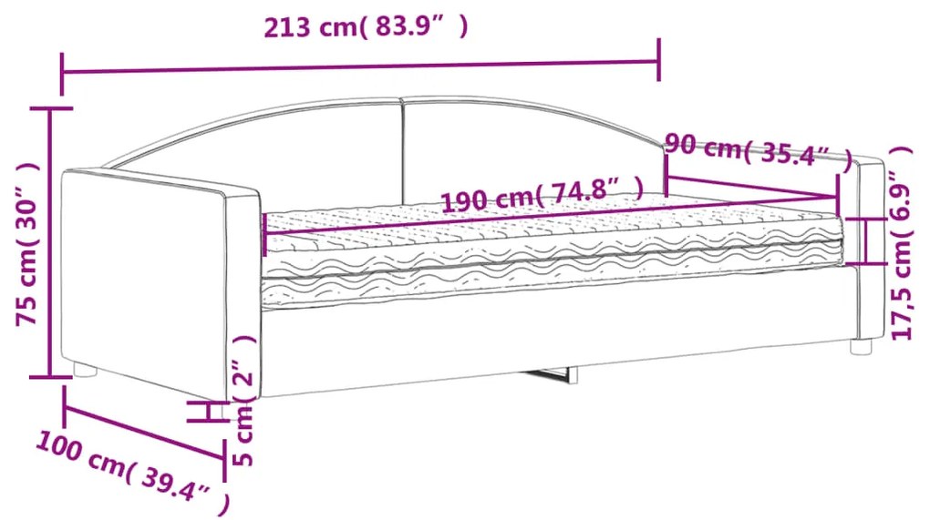 Καναπές Κρεβάτι με Στρώμα Σκούρο Γκρι 90 x 190 εκ. Υφασμάτινο - Γκρι