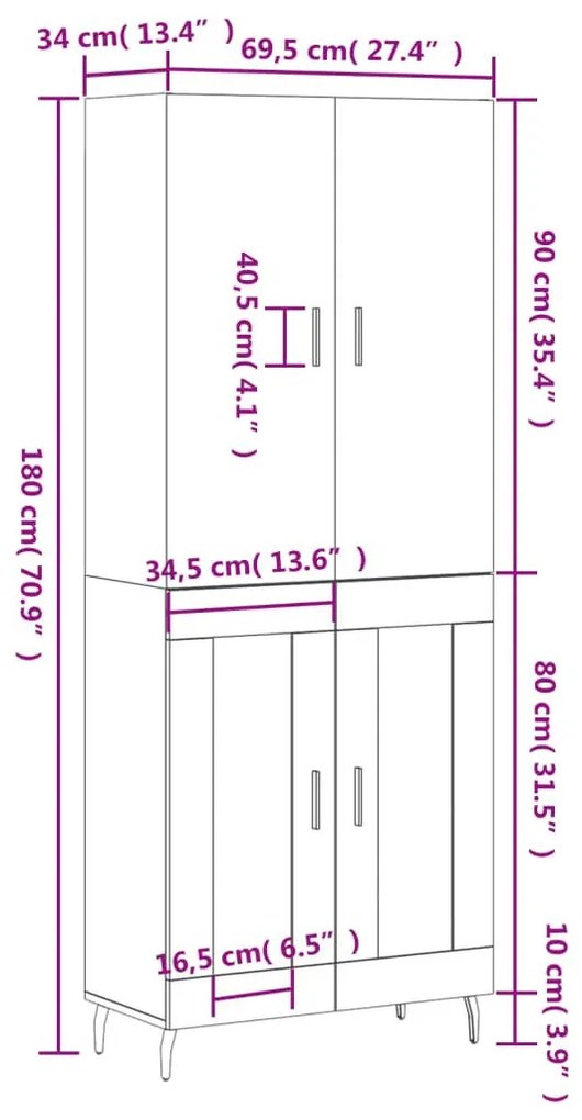 Ντουλάπι Γκρι Σκυροδέματος 69,5x34x180 εκ. Επεξεργασμένο Ξύλο - Γκρι