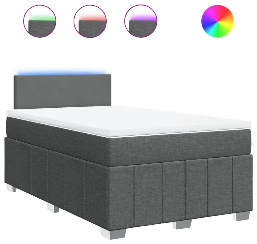 vidaXL Κρεβάτι Boxspring με Στρώμα Σκούρο Γκρι 120x200 εκ. Υφασμάτινο