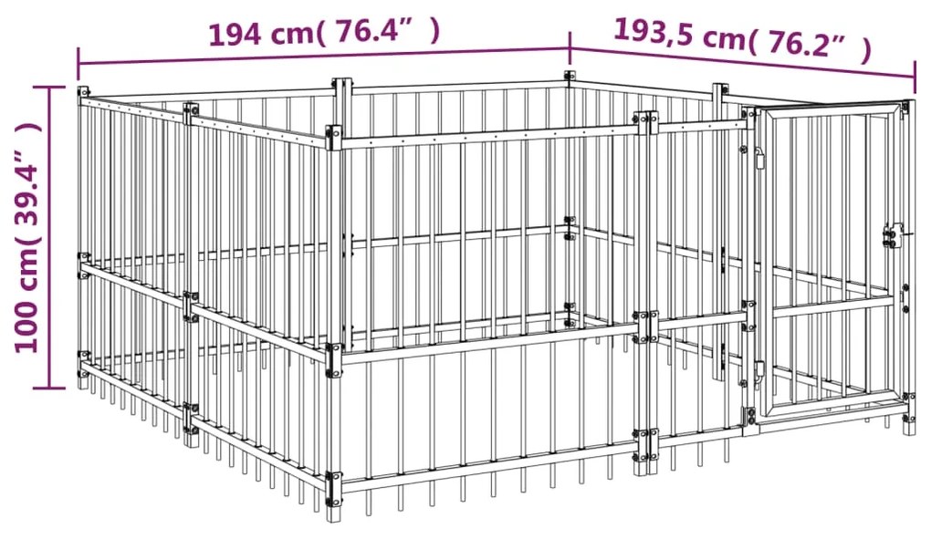 vidaXL Κλουβί Σκύλου Εξωτερικού Χώρου 3,75 μ² από Ατσάλι