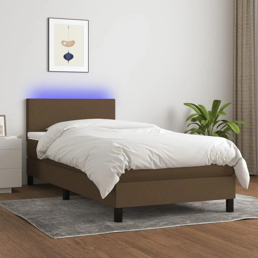 ΚΡΕΒΑΤΙ BOXSPRING ΜΕ ΣΤΡΩΜΑ &amp; LED ΣΚ.ΚΑΦΕ 100X200 ΕΚ ΥΦΑΣΜΑΤΙΝΟ 3132976