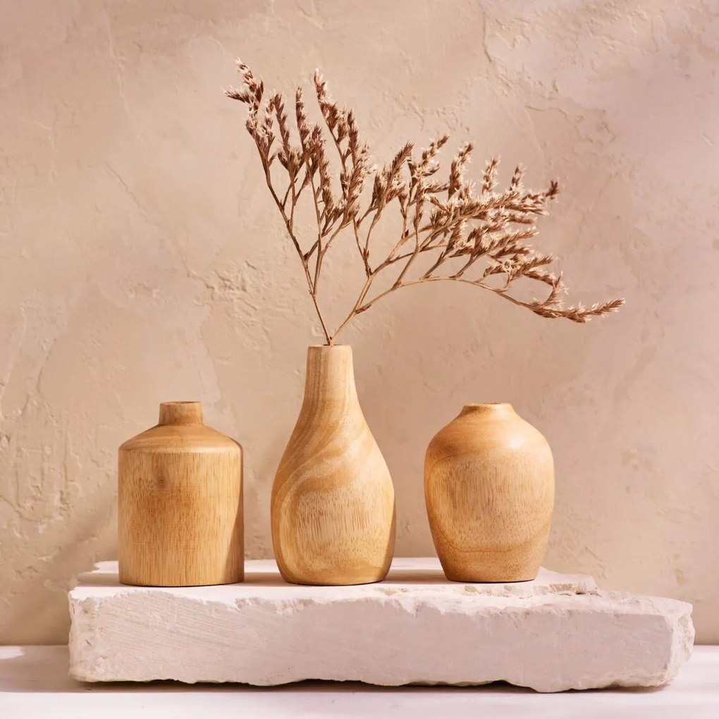 Μίνι βάζο από ξύλο Mango σετ/3