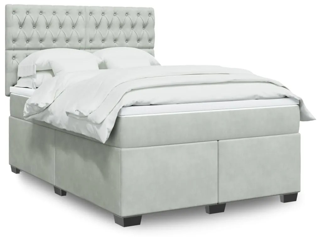 vidaXL Κρεβάτι Boxspring με Στρώμα Ανοιχτό Γκρι 140x200 εκ. Βελούδινο