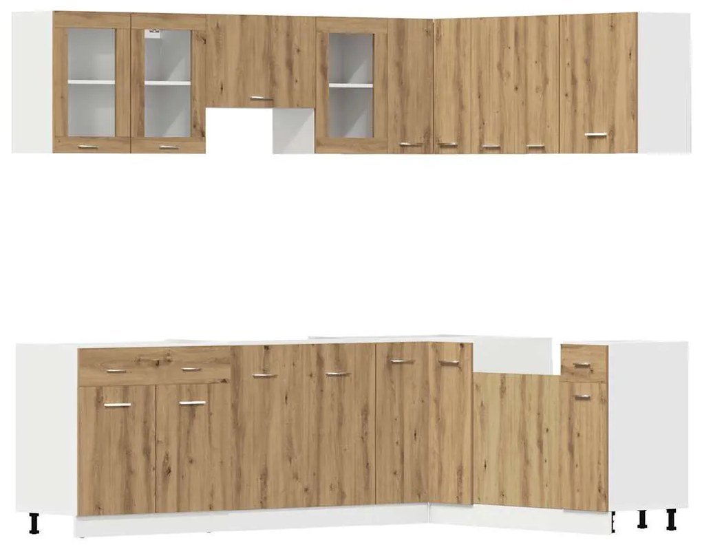 11 τεμαχίων σετ ντουλαπιών κουζίνας Artisan Oak Engineered Wood - Καφέ