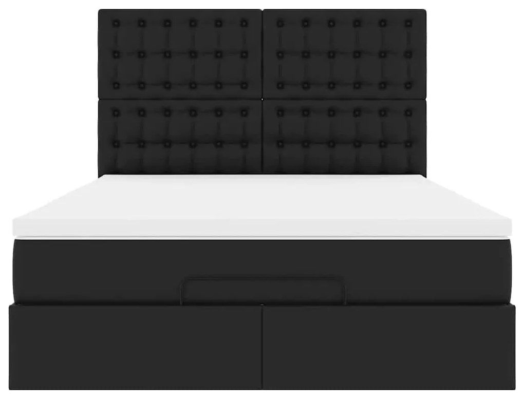vidaXL Οθωμανικό κρεβάτι με στρώμα & LEDs Μαύρο Συνθετικό δέρμα