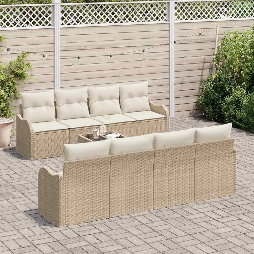 vidaXL Σετ Καναπέ Κήπου 9 pcs Μπεζ 55 x 55 x 37 εκ Πολυ ράταν