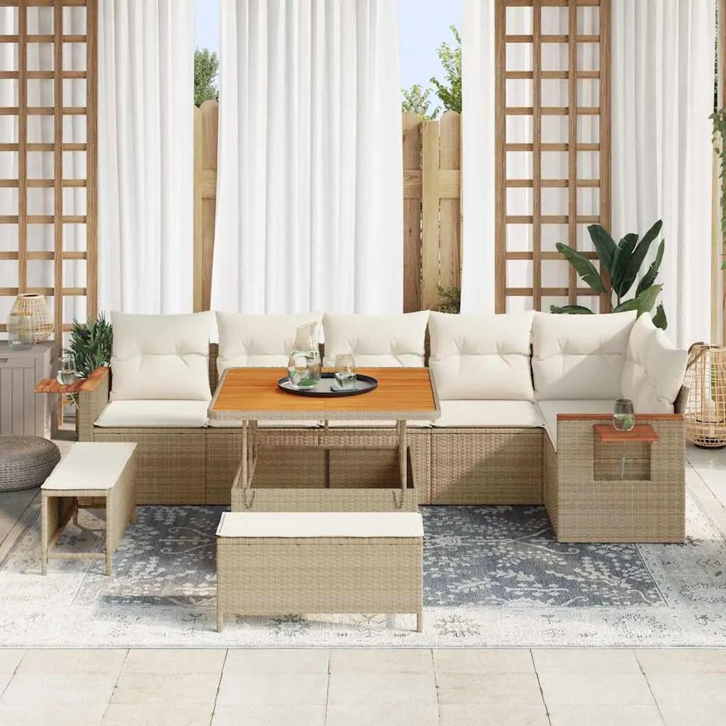 vidaXL Σετ Καναπέ Κήπου 9 pcs μπεζ και κρεμ 100 x 100 x 71 cm