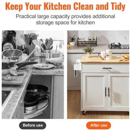 VEVOR Kitchen Island Cart with Solid Wood Top, 35.4" Width Mobile Carts with Storage Cabinet, Rolling Kitchen Table with Spice Rack, Towel Rack, Drop Leaf and Drawer, Portable Islands on Wheels, White