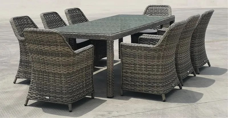 ESPERIA SET ΤΡΑΠΕΖΑΡΙΑ ΚΗΠΟΥ ALU,WICKER GREY BROWN-ΑΝΘΡΑΚΙ: ΤΡΑΠΕΖΙ 230X100 + 8 ΠΟΛΥΘΡΟΝΕΣ