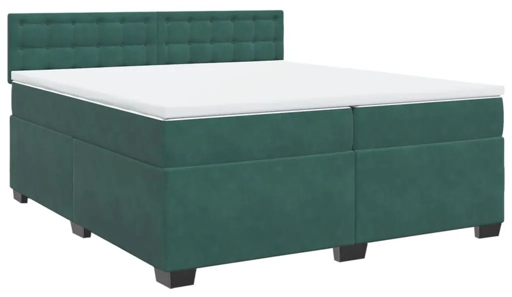 vidaXL Κρεβάτι Boxspring με Στρώμα Σκούρο Πράσινο 200x200εκ. Βελούδινο