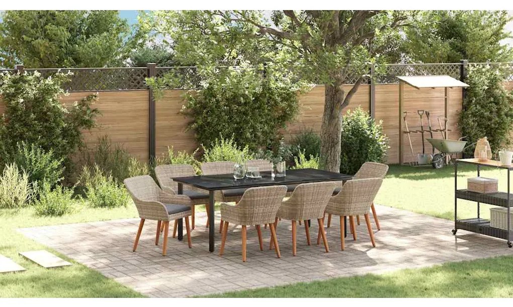 vidaXL Σέτ φαγητού για κήπο 9 pcs Ανοιχτό γκρι συνθετικό ρατάν